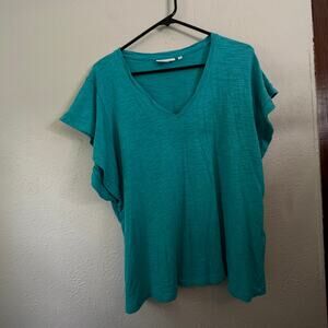 Chico's Woman's size 2 Large Dolman Short sleeve top Blue/Green Cotton Blend
